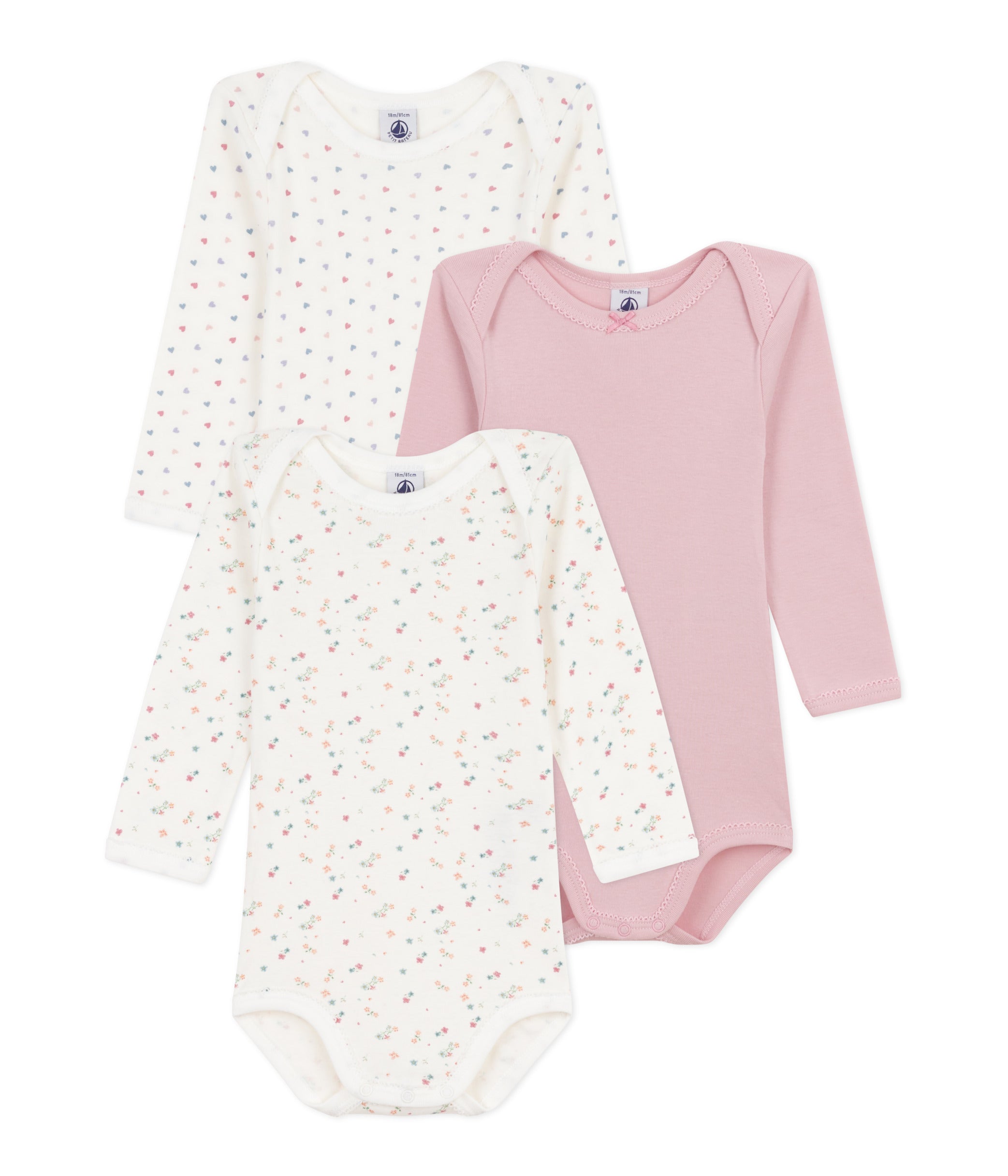 Petit Bateau - Pack of 3 Long Sleeve Bodysuits