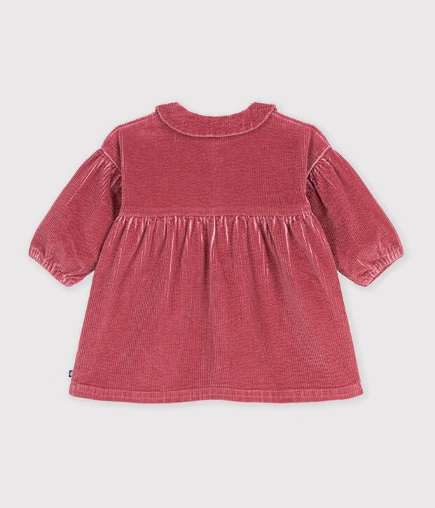 Petit Bateau - Robe bébé en velours manches longues unie