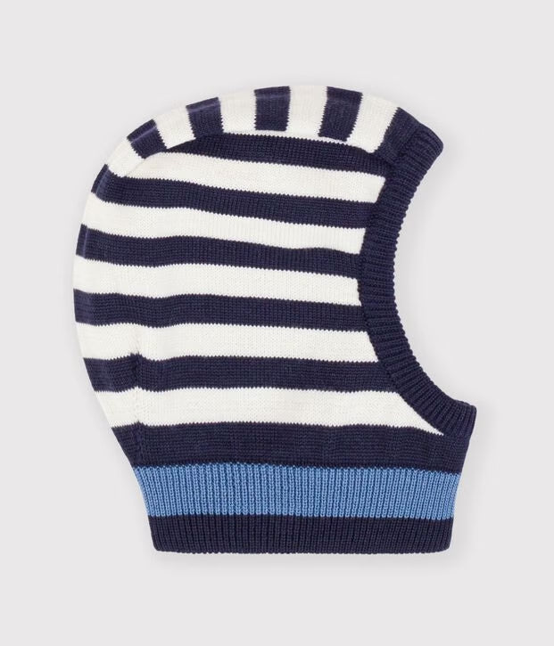 Petit Bateau - Cagoule bébé à rayures en laine et coton