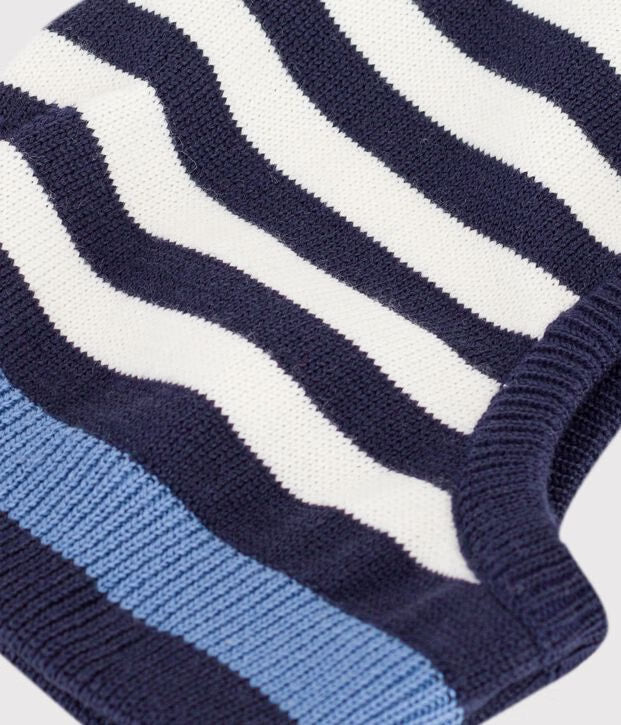 Petit Bateau - Baby striped wool and cotton balaclava