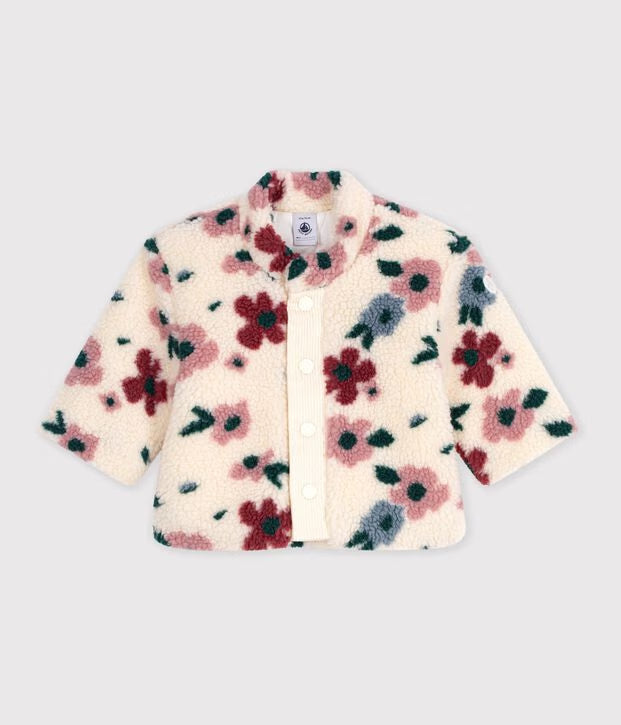 Petit Bateau - Manteau bébé ouatiné en sherpa imprimée fleurs