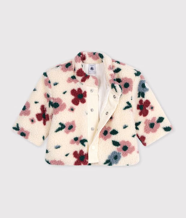Petit Bateau - Manteau bébé ouatiné en sherpa imprimée fleurs