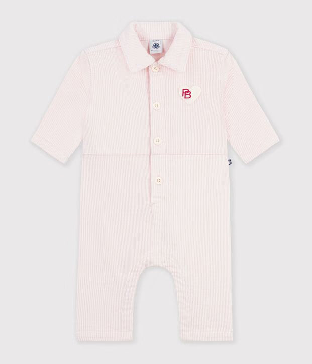 Petit Bateau - Combinaison longue bébé en velours uni