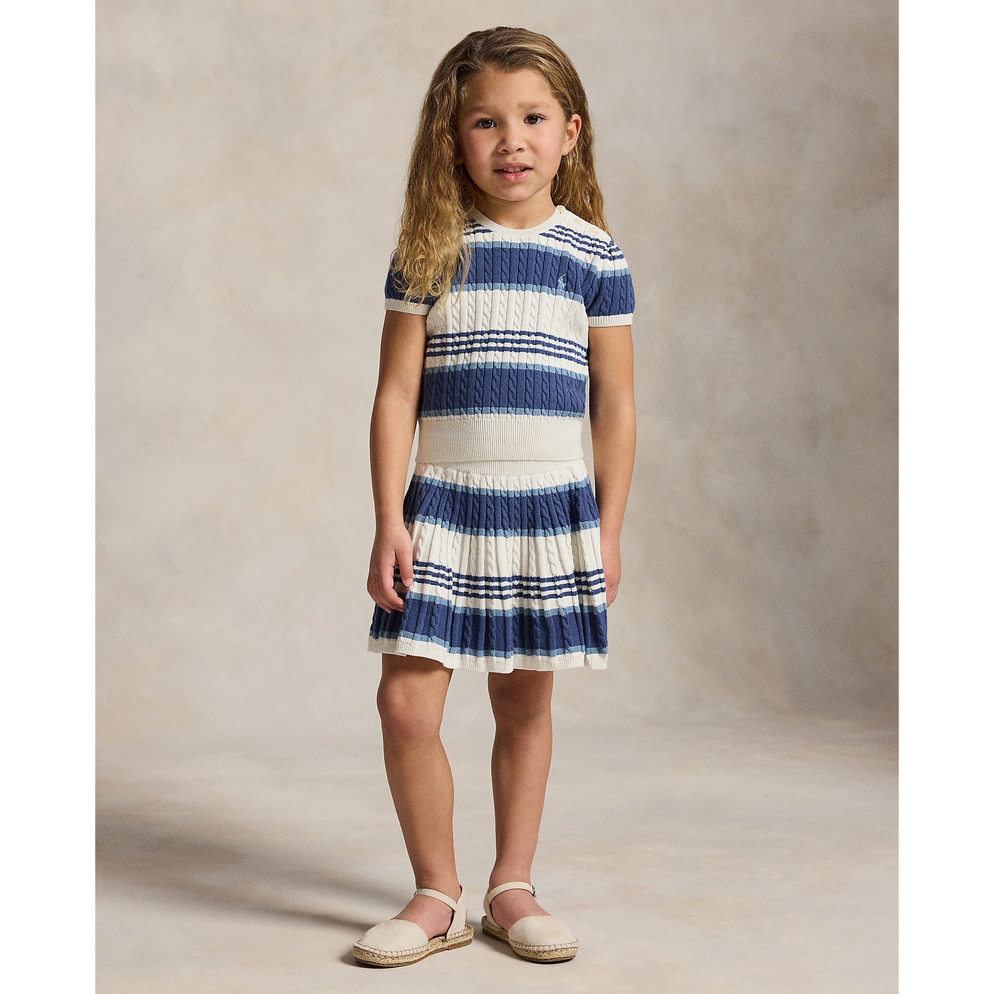 Polo Ralph Lauren - Pull et jupe rayés en coton tricoté câblé