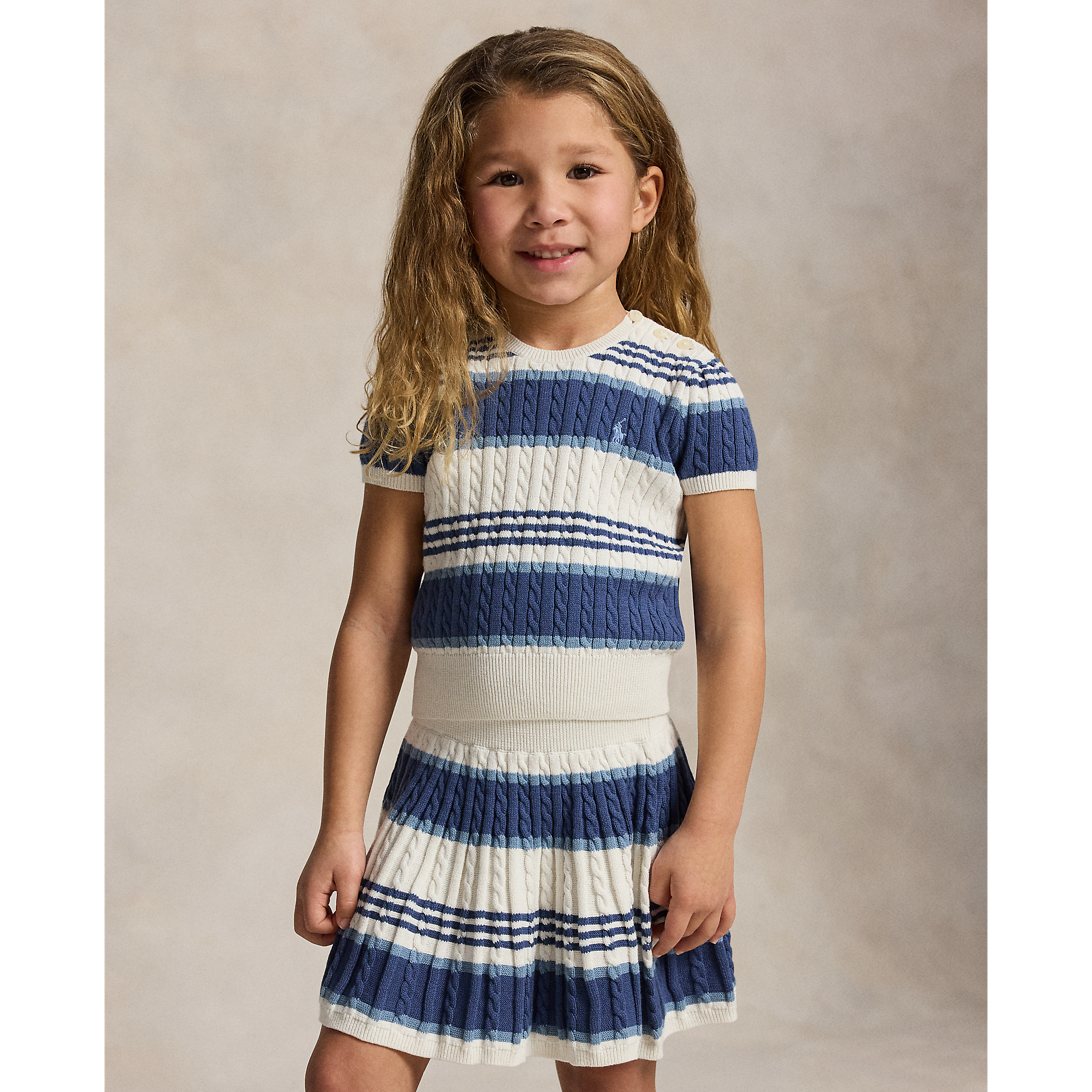 Polo Ralph Lauren - Pull et jupe rayés en coton tricoté câblé