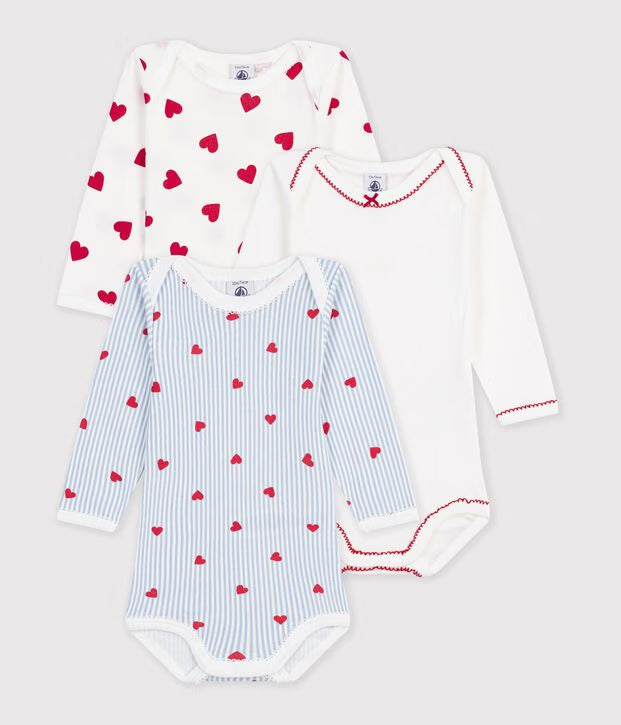 Petit Bateau - Pack of long-sleeved printed cotton baby bodysuits