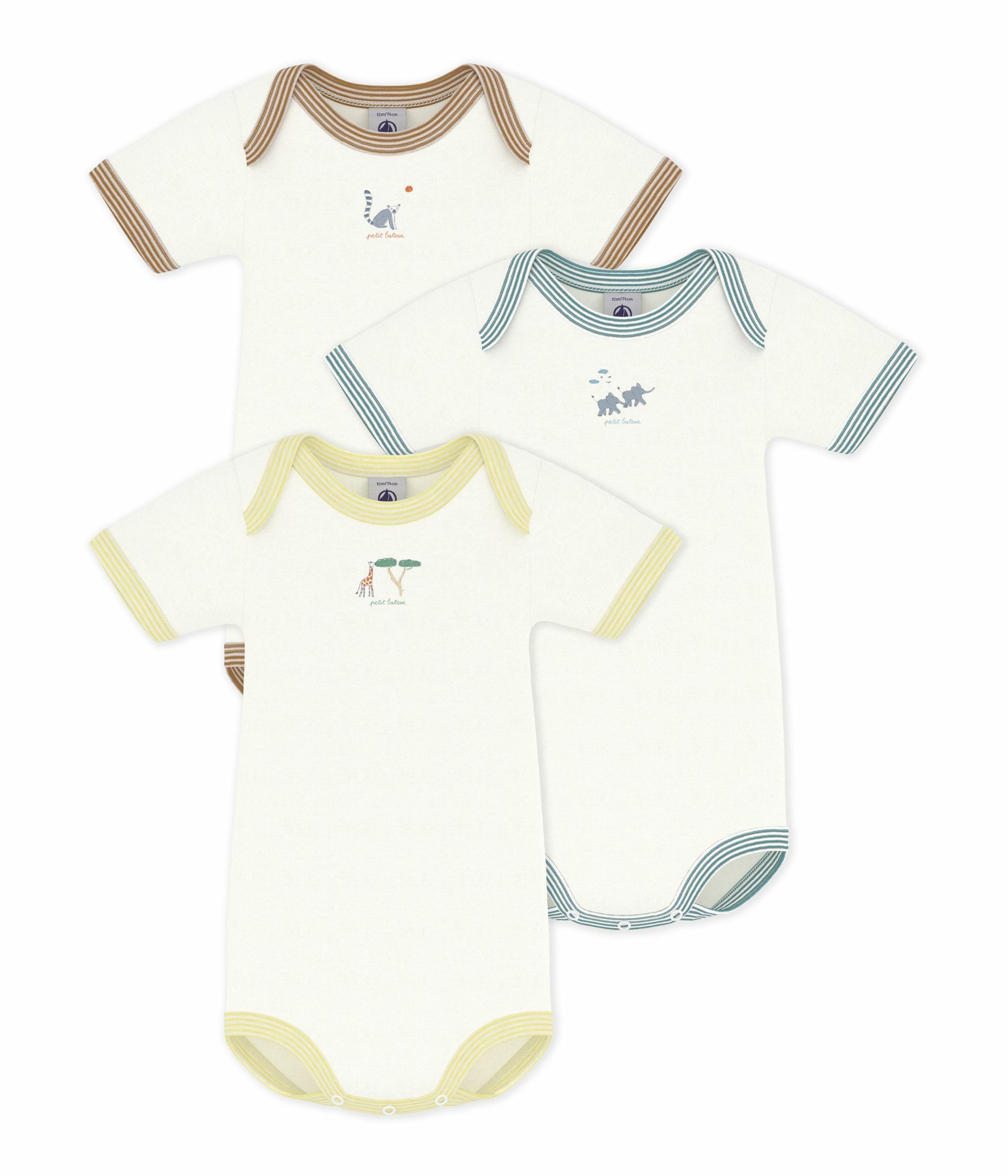 Petit Bateau - Lot de 3 Caches-couches Manches Courtes