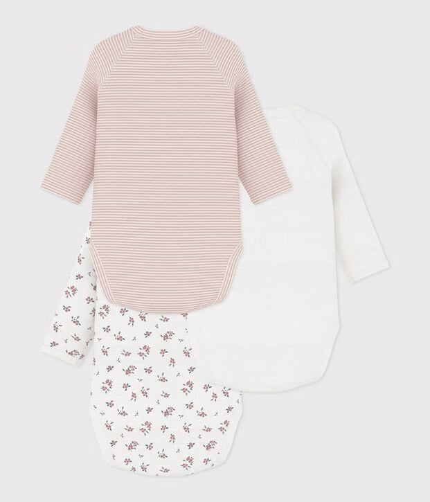 Petit Bateau - Pack of Printed Cotton Long-Sleeve Crossover Baby Bodysuits