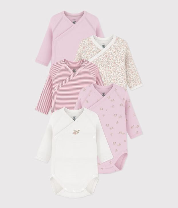 Petit Bateau - Lot de bodies croisés manches longues en coton imprimé bébé