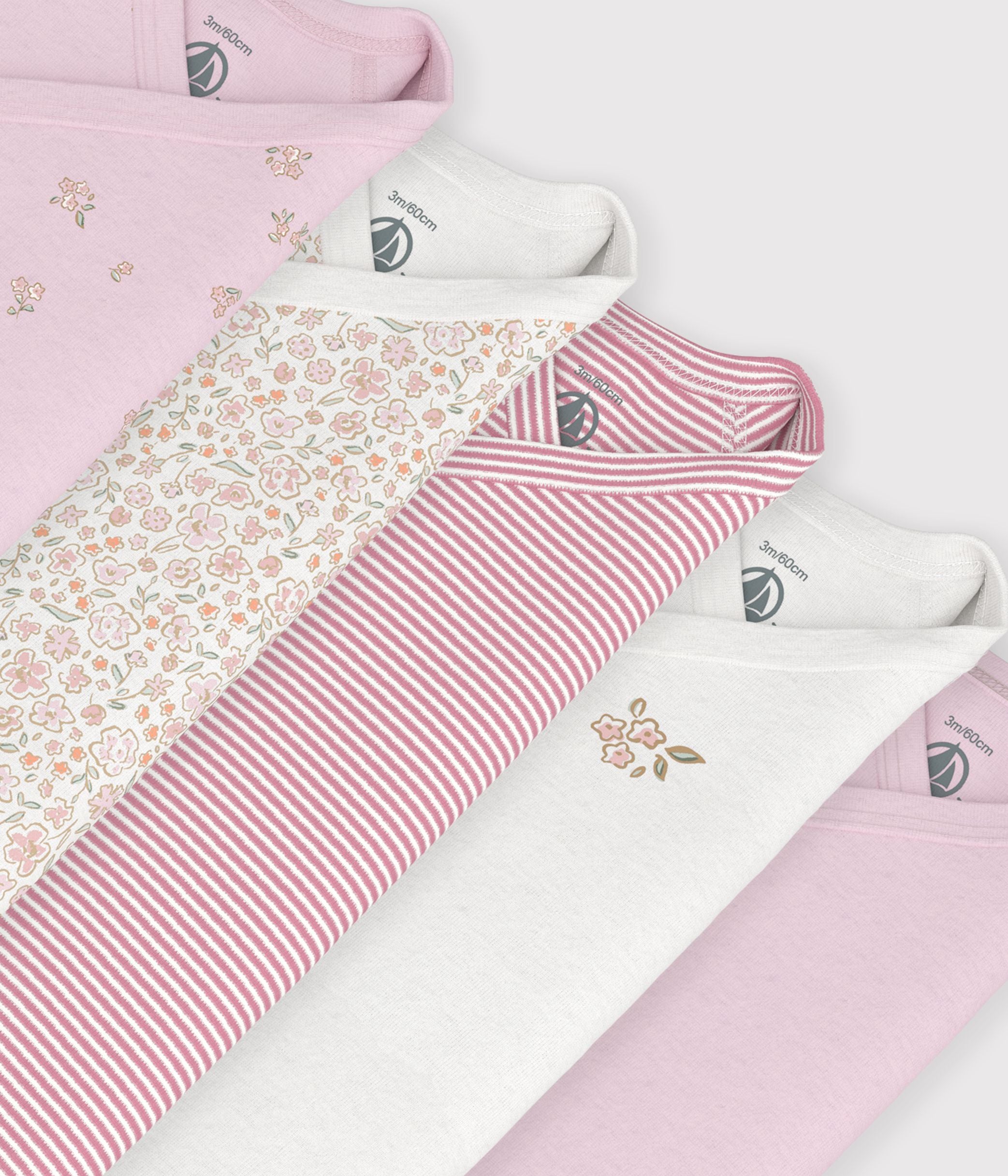 Petit Bateau - Lot de bodies croisés manches longues en coton imprimé bébé