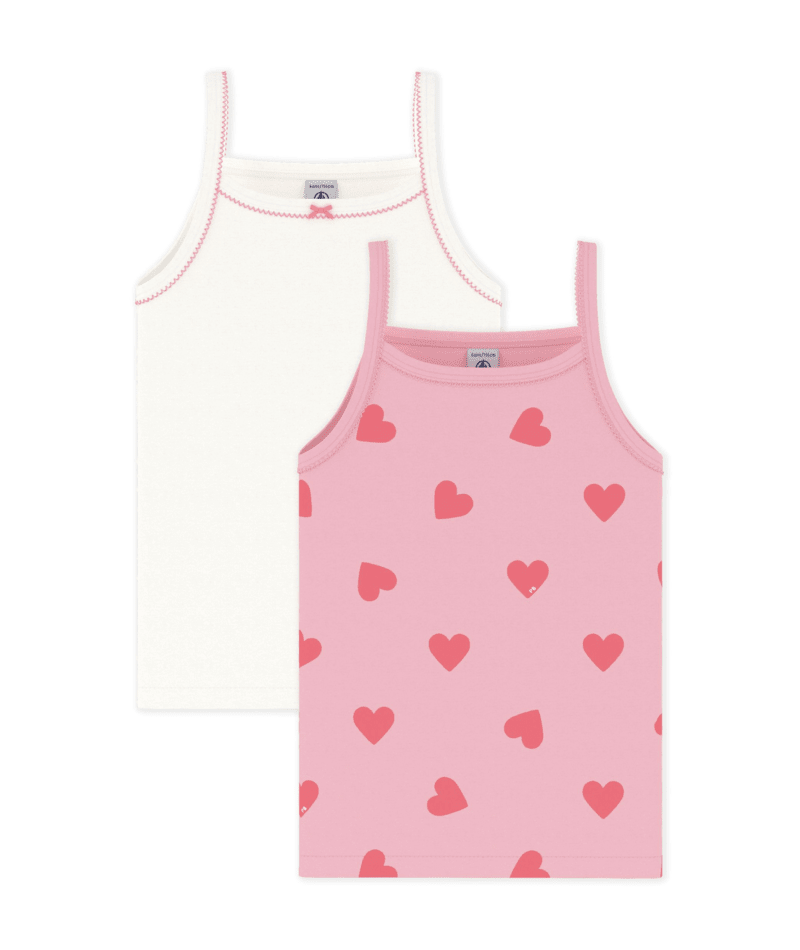 Petit Bateau Lot De 2 Chemises à Bretelles Fille En Coton Bio - Nœuds Et Picots