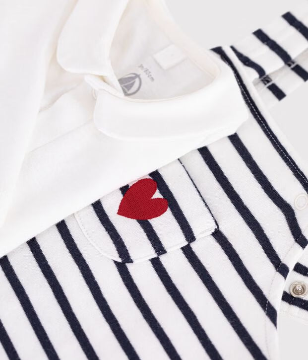 Petit Bateau - Ensemble salopette et body bébé en coton avec col, à rayures