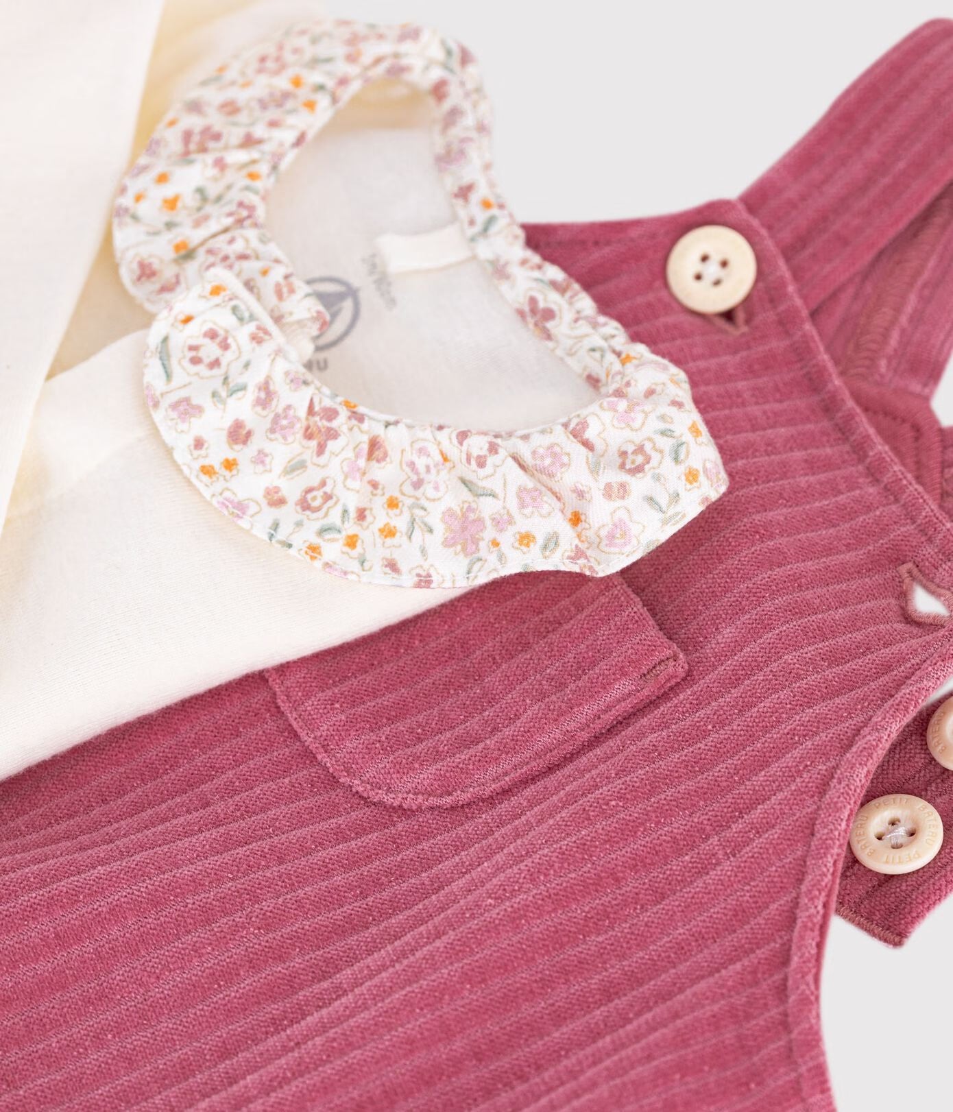 Petit Bateau - Ensemble salopette et body bébé en coton avec col uni