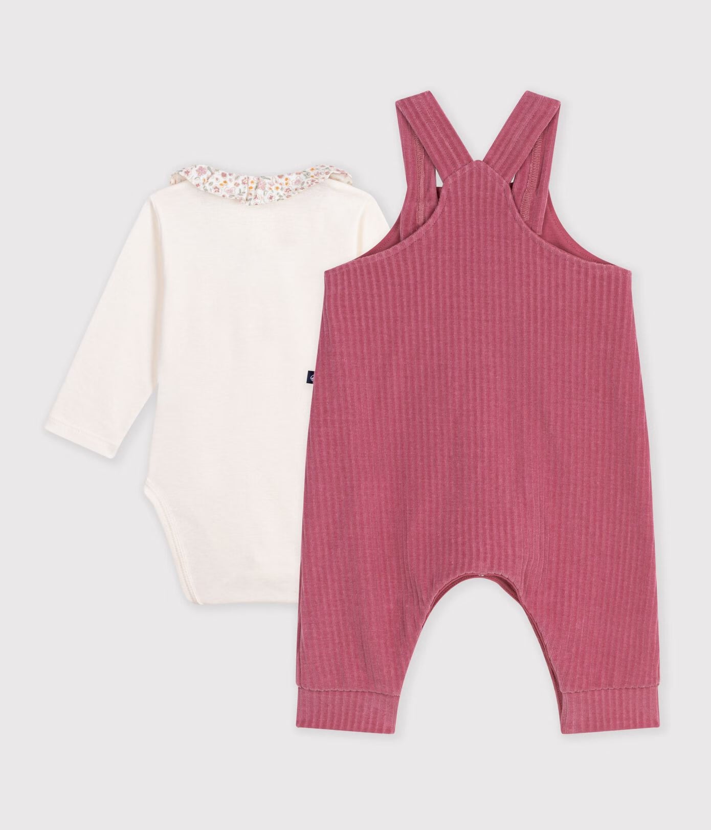 Petit Bateau - Ensemble salopette et body bébé en coton avec col uni