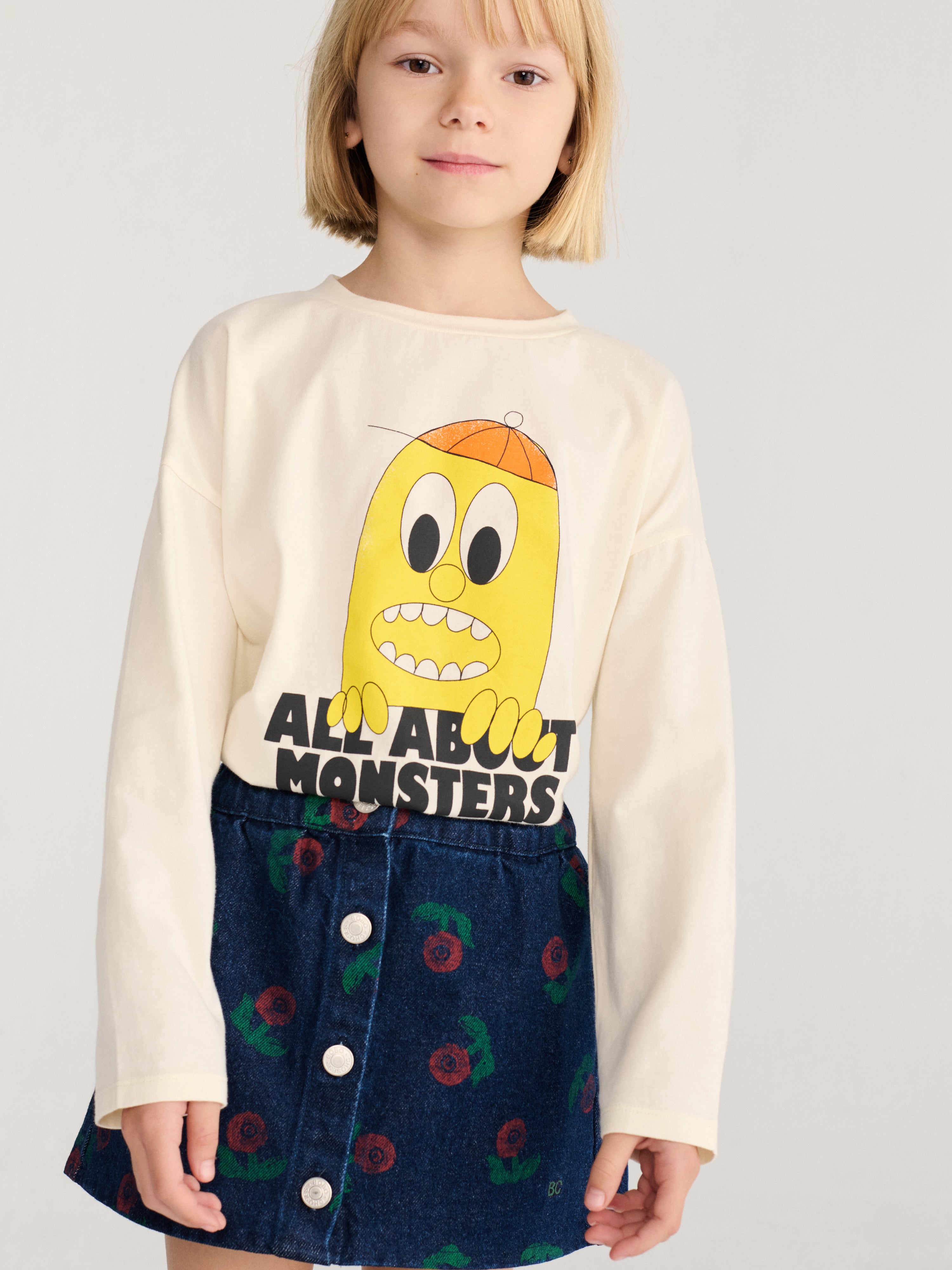 Bobo Choses - Printed stamp bloom denim skirt
