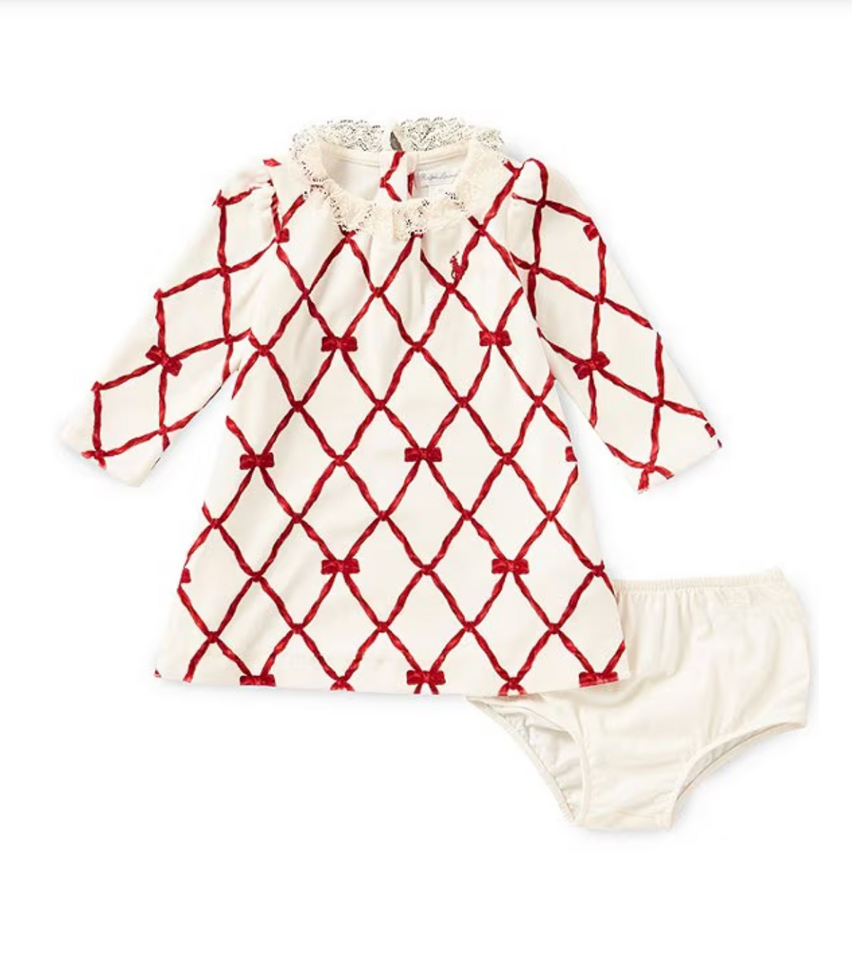 Polo Ralph Lauren - Robe en velours pour bébé fille à manches longues bouffantes et motif rubans