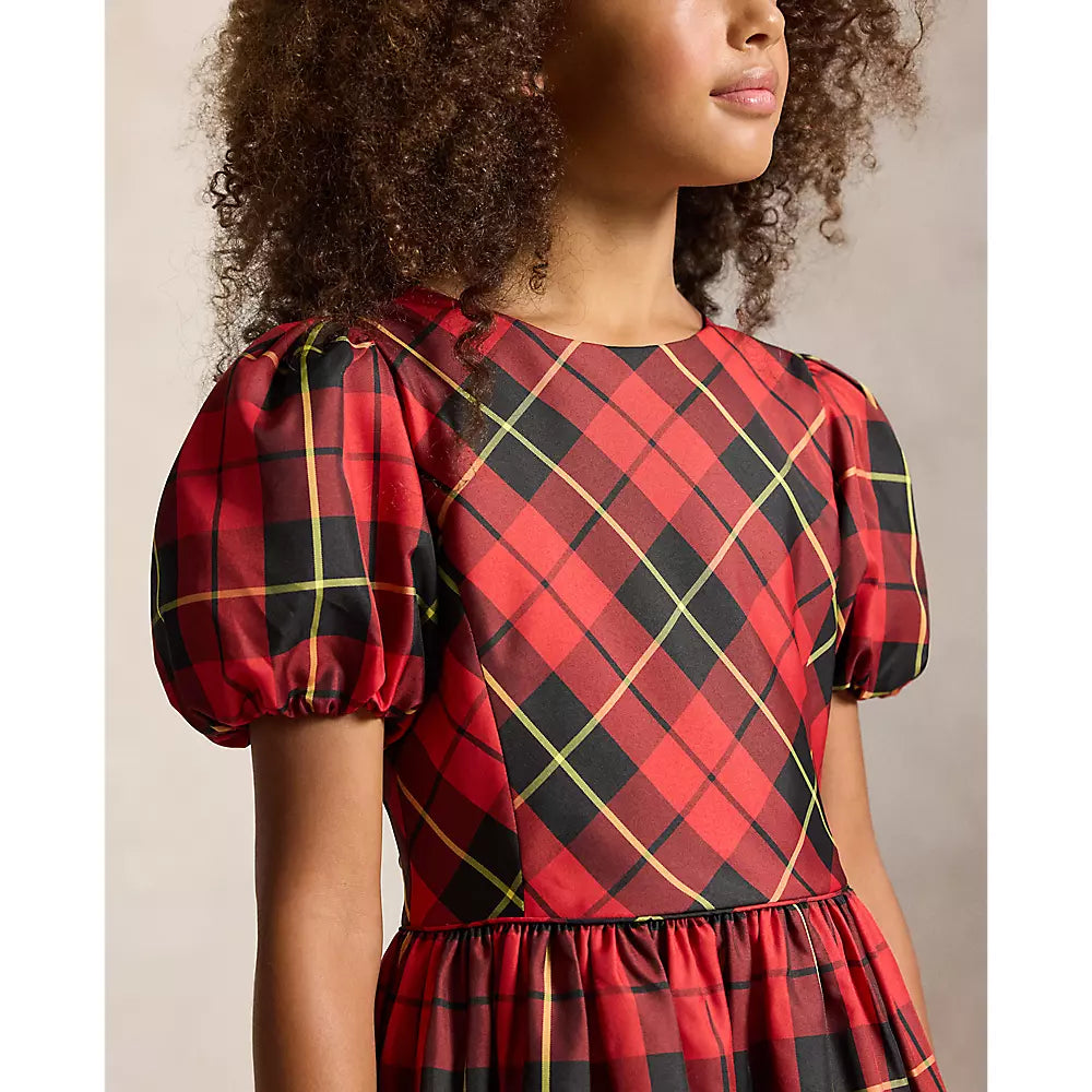 Polo Ralph Lauren - Robe à carreaux en taffetas à manches ballon