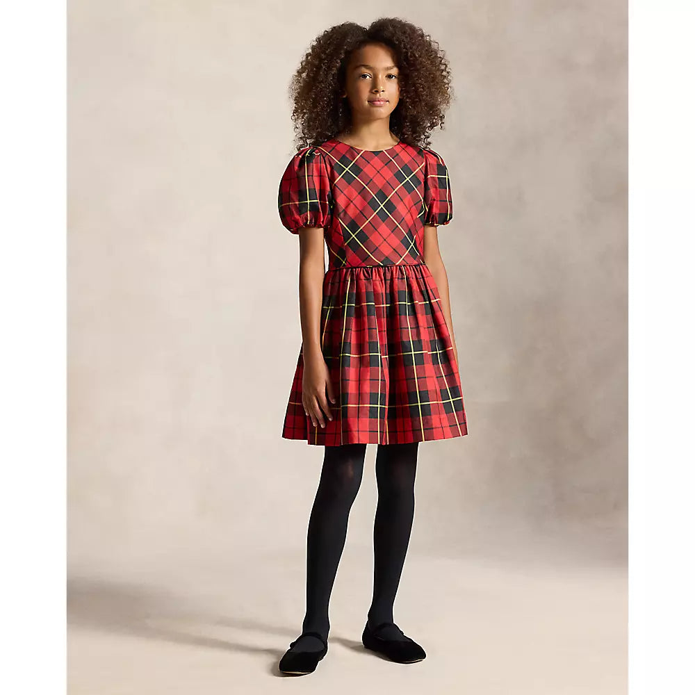 Polo Ralph Lauren - Robe à carreaux en taffetas à manches ballon