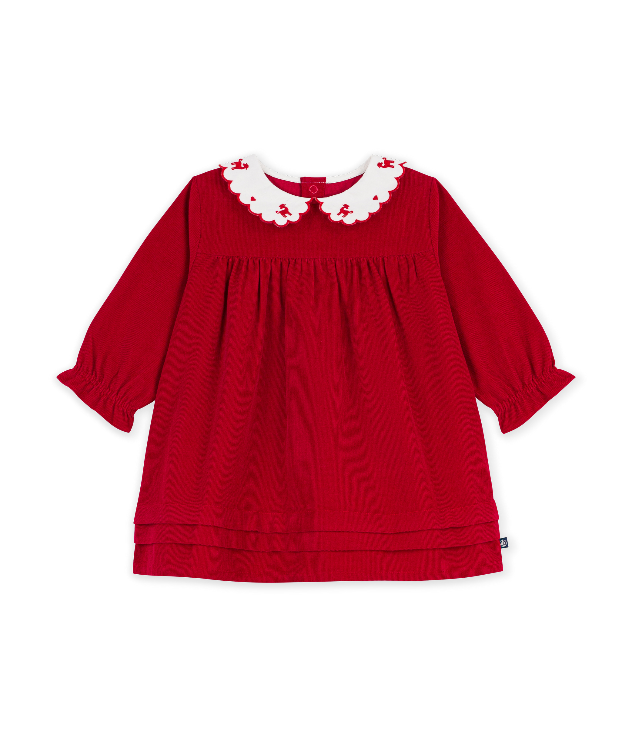 Petit Bateau - Robe bébé en velours côtelé manches longues unie
