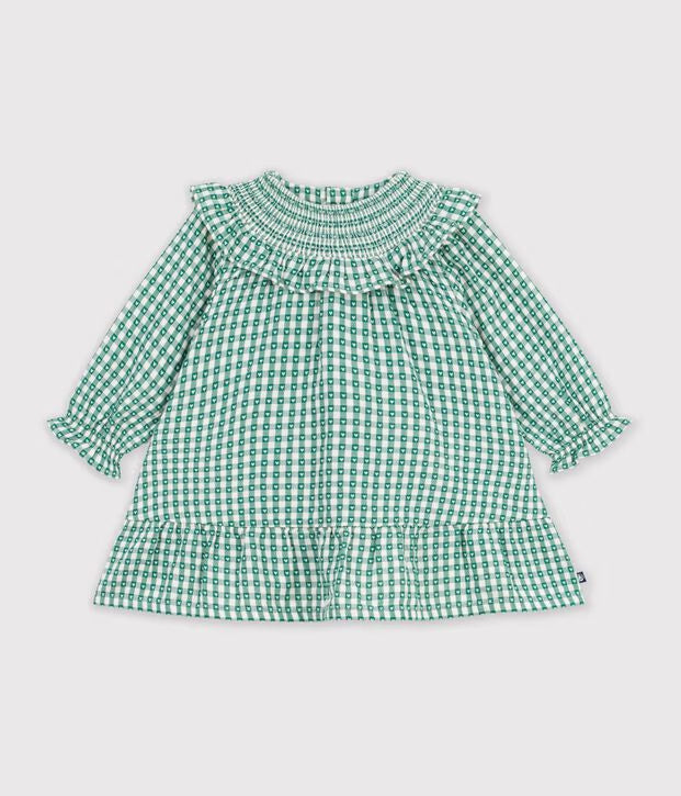 Petit Bateau - Robe bébé en coton manches longues vichy