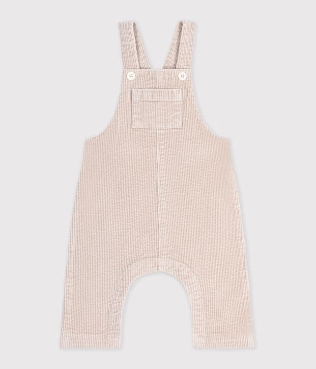 Petit Bateau - Salopette bébé en velours jambes longues unie