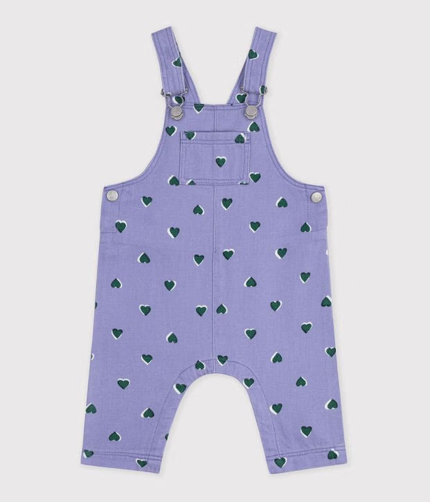 Petit Bateau - Salopette bébé en serge jambes longues imprimée cœurs