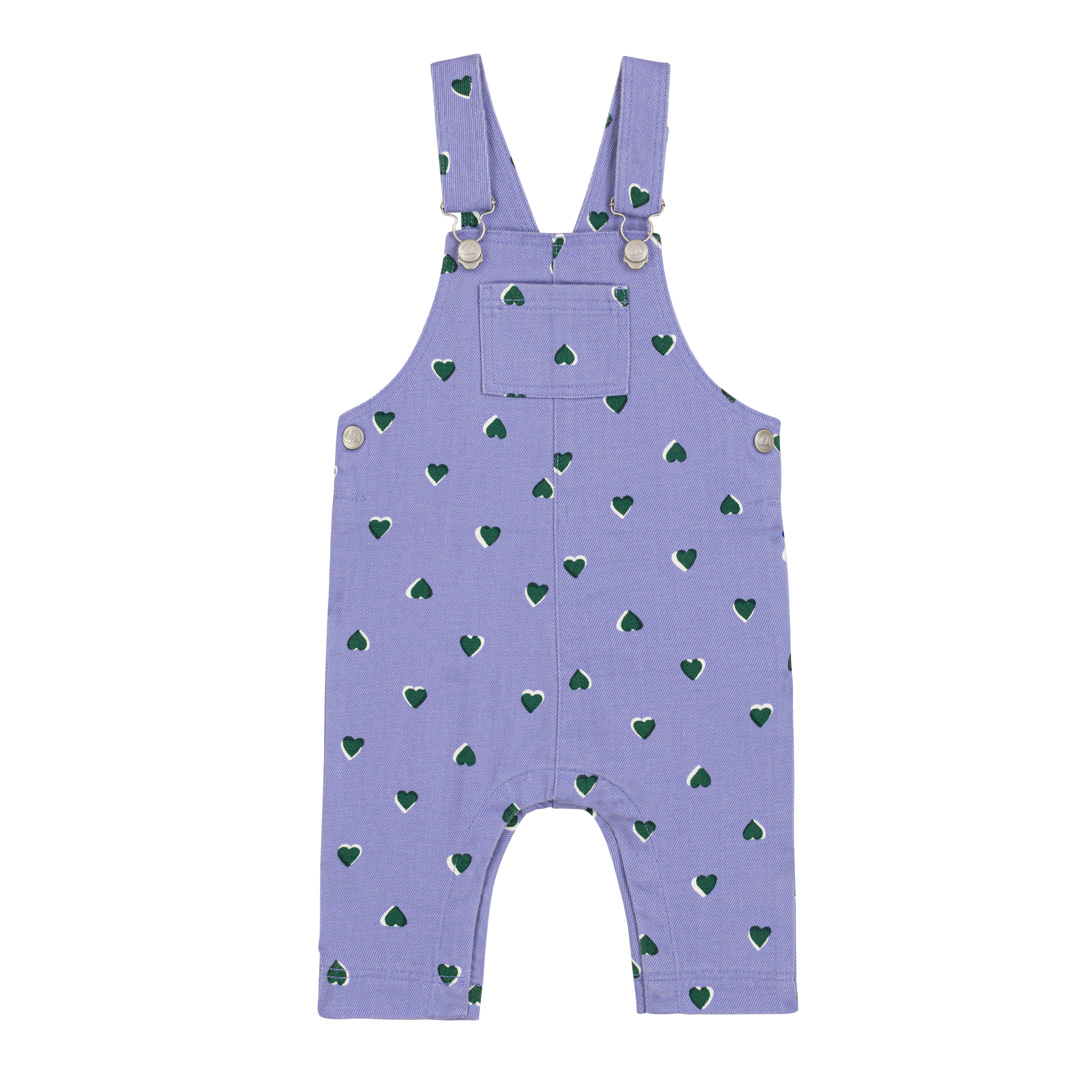 Petit Bateau - Baby long-leg twill dungarees with heart print