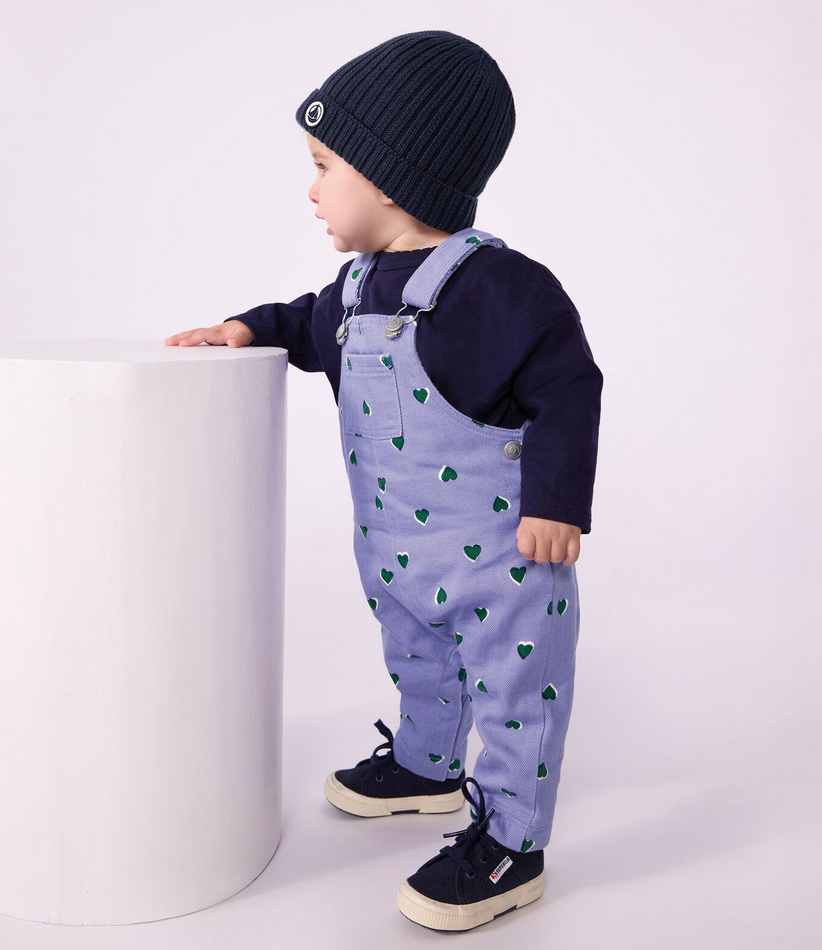 Petit Bateau - Baby long-leg twill dungarees with heart print