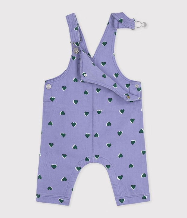 Petit Bateau - Salopette bébé en serge jambes longues imprimée cœurs