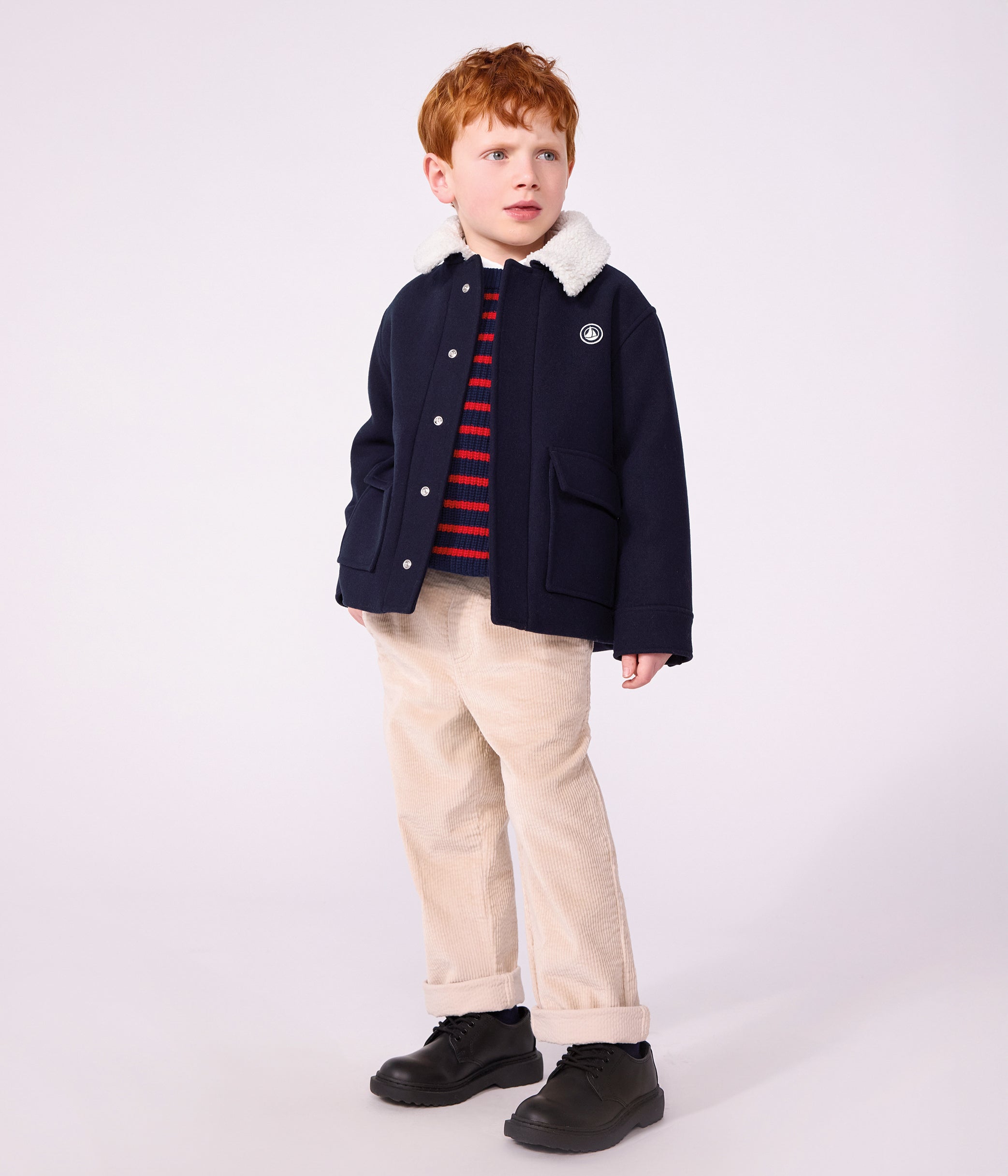 Petit Bateau - Kids' peacoat-style jacket in plain woollen cloth