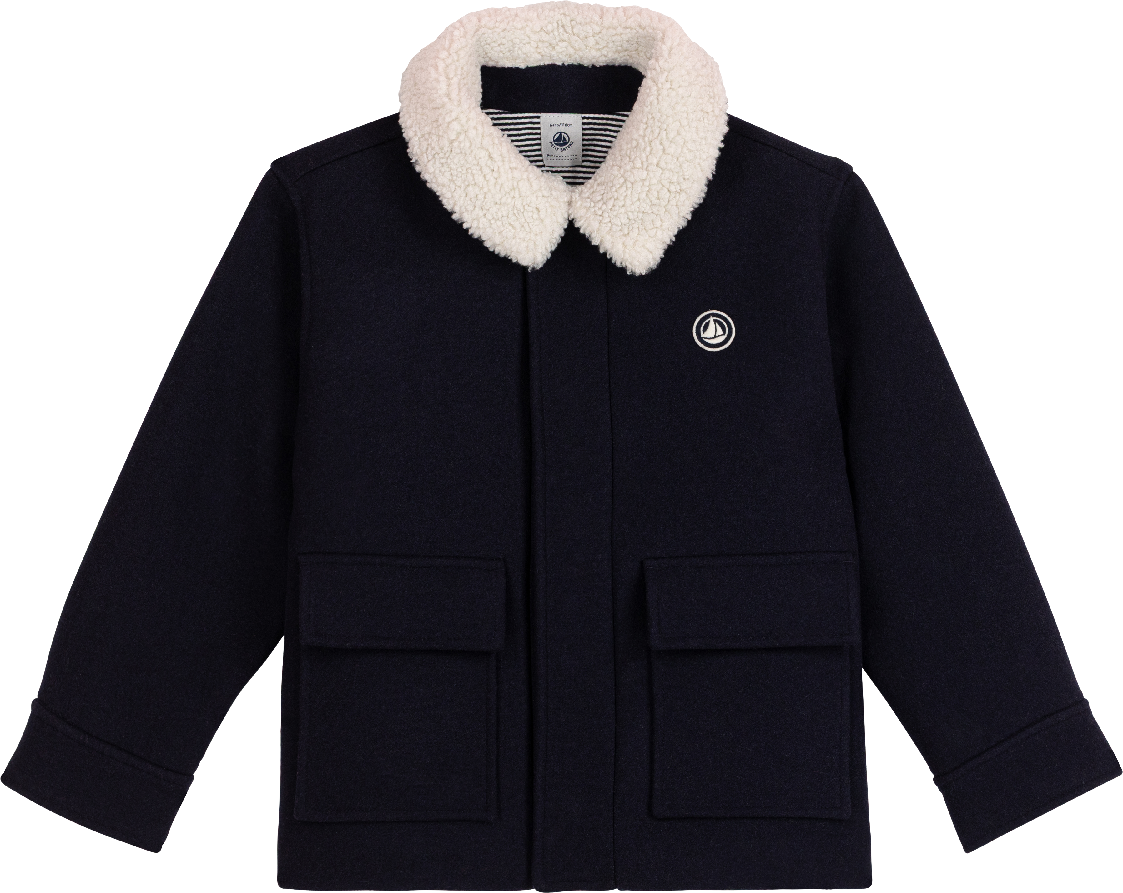 Petit Bateau - Kids' peacoat-style jacket in plain woollen cloth
