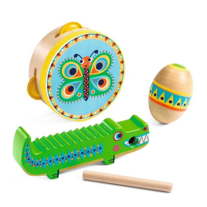 Djeco - Animambo: Percussion set (tambourine, maracas, guiro)