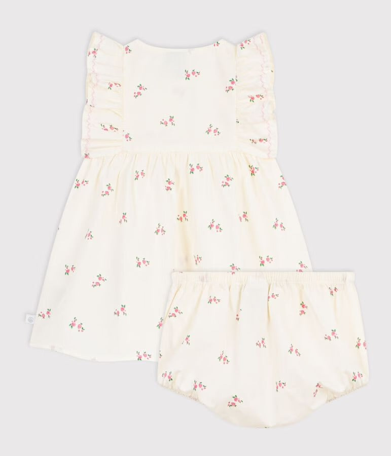 Petit Bateau - Babies' cotton baby dress with bloomers, printed with flowers