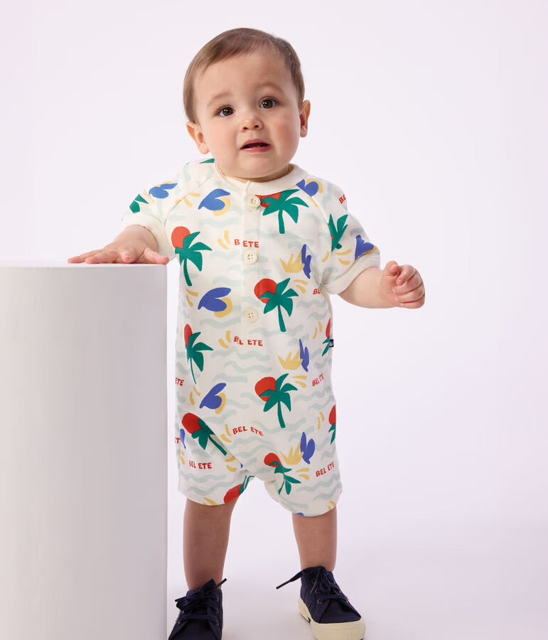 Petit Bateau - Combinaison courte bébé en coton imprimée