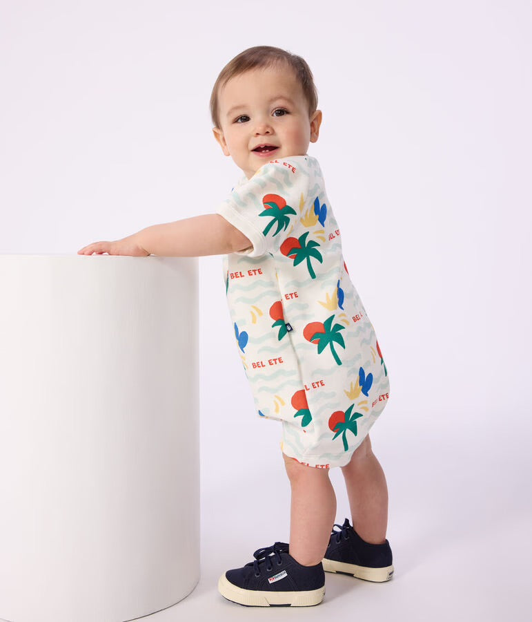 Petit Bateau - Combinaison courte bébé en coton imprimée