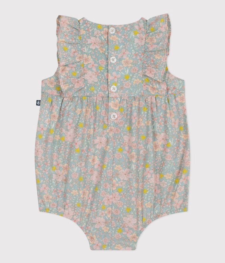 Petit Bateau - Barboteuse bébé en coton sans manches, imprimée fleurs