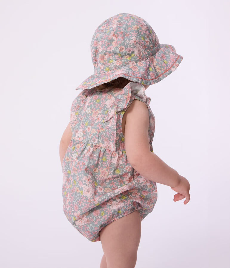 Petit Bateau - Barboteuse bébé en coton sans manches, imprimée fleurs