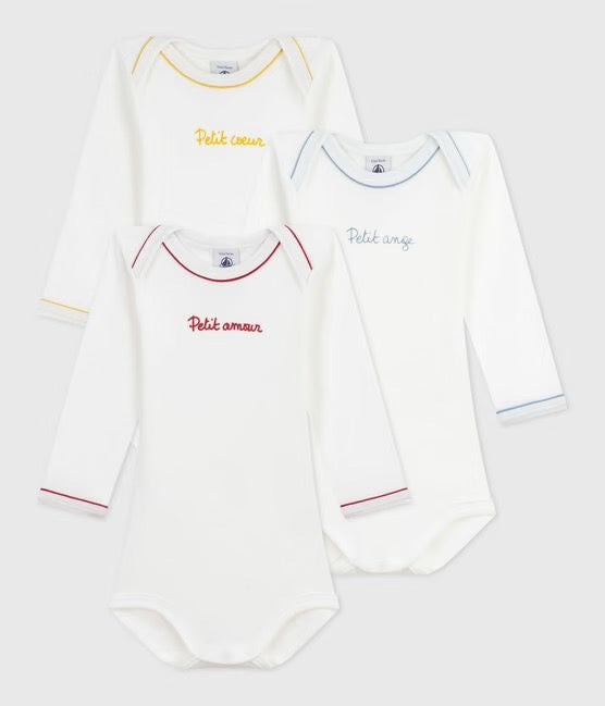 Petit Bateau - Pack of 3 Long Sleeve Bodysuits