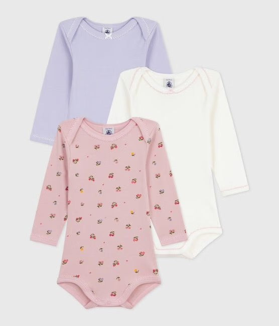Petit Bateau - Pack of 3 Long Sleeve Bodysuits