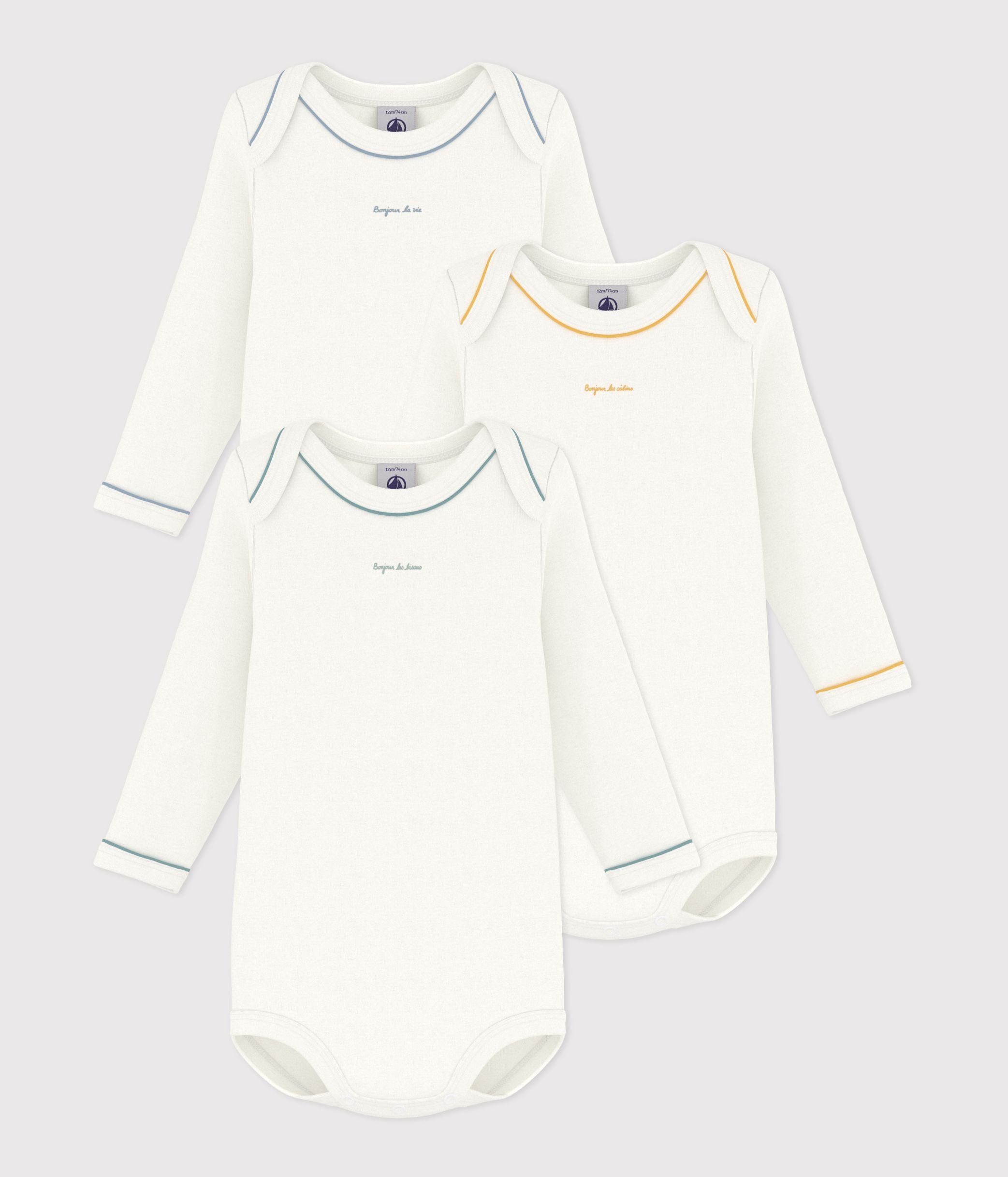 Petit Bateau - Lot de bodies manches longues en coton uni bébé