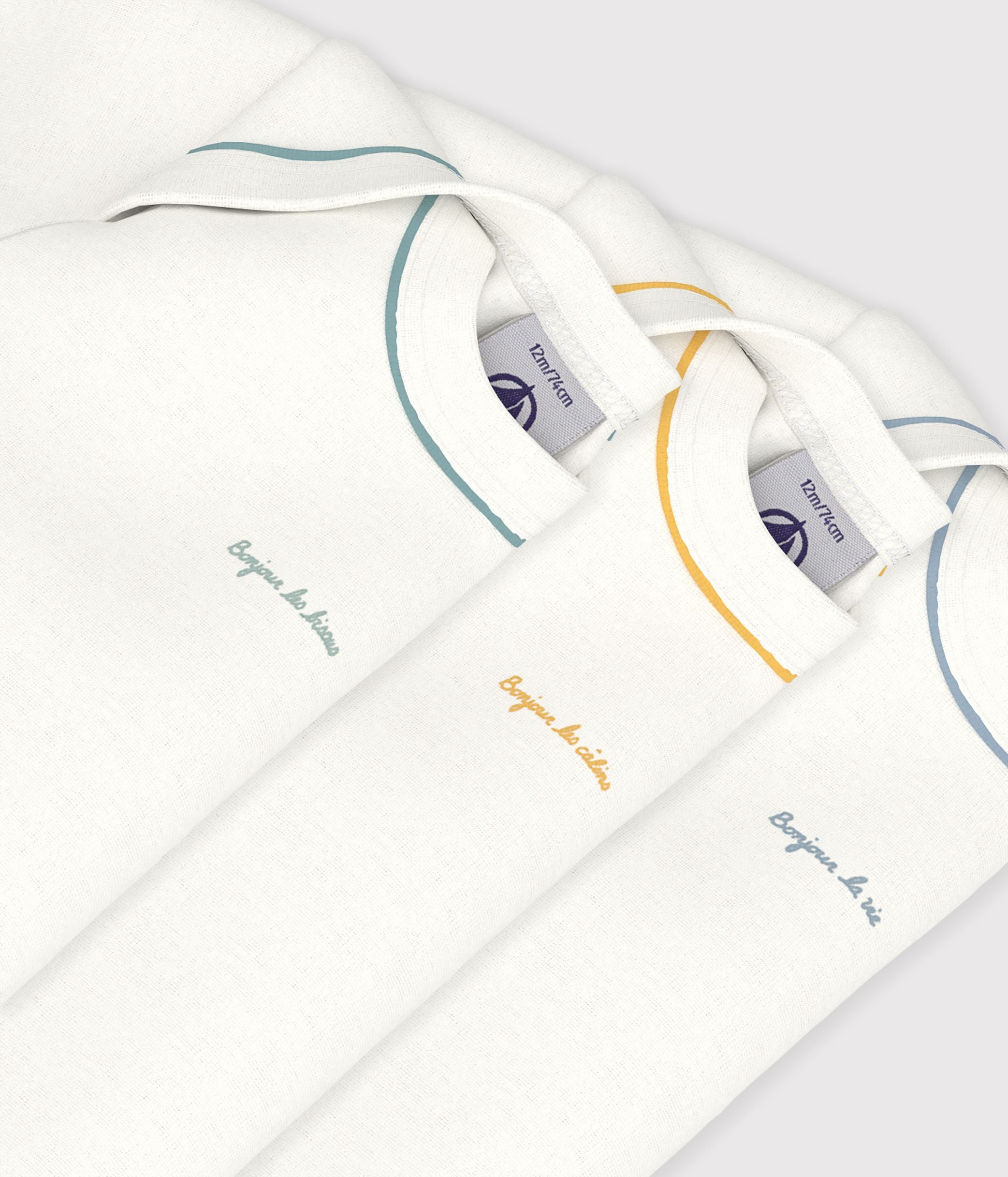 Petit Bateau - Lot de bodies manches longues en coton uni bébé