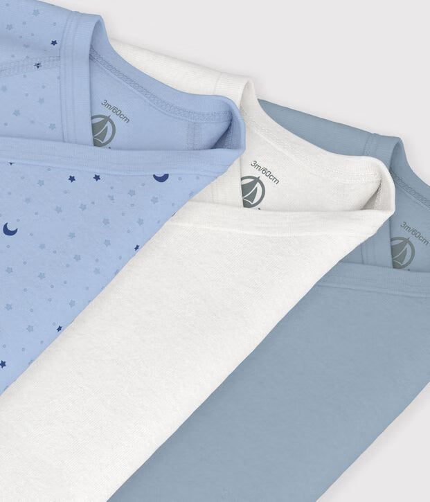Petit Bateau - Pack of long-sleeved crossover printed cotton bodysuits for baby
