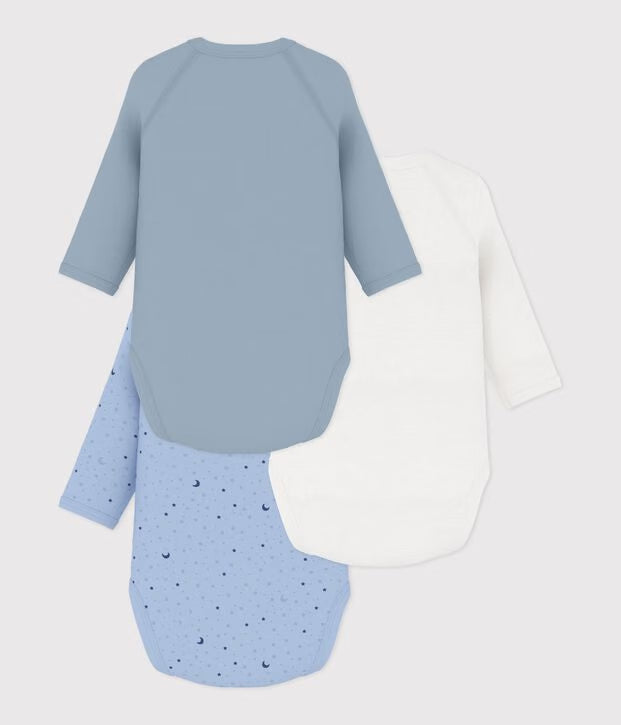 Petit Bateau - Pack of long-sleeved crossover printed cotton bodysuits for baby