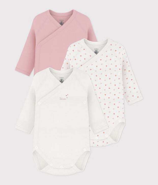 Petit Bateau - Lot de bodies croisés manches longues en coton imprimé bébé