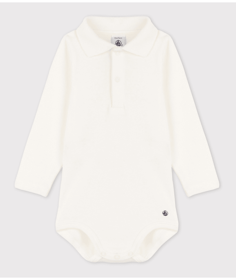 Petit Bateau - Body bébé col polo en coton uni