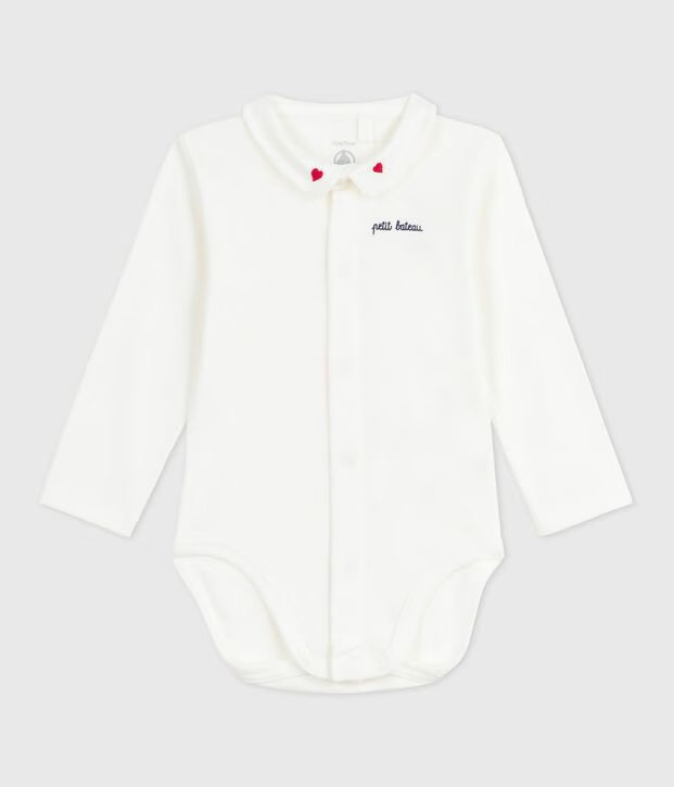 Petit Bateau - Baby bodysuit with embroidered collar and message on the chest