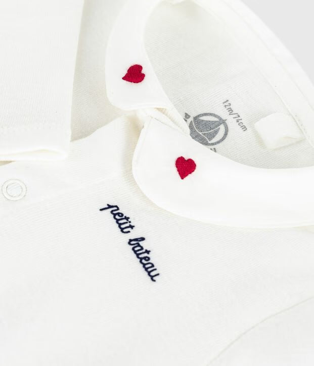 Petit Bateau - Baby bodysuit with embroidered collar and message on the chest