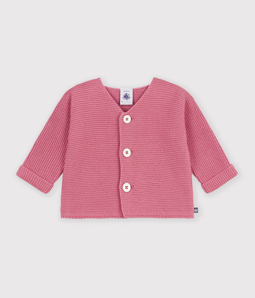 Petit Bateau - Cardigan tricot point mousse en coton uni (Bébé)