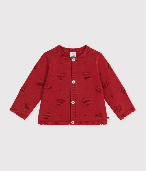 Petit Bateau - Baby's cotton cardigan with heart patterns