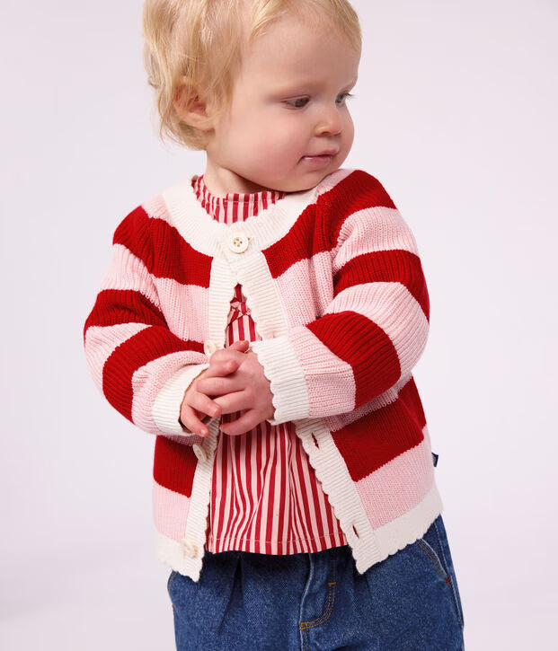 Petit Bateau - Cardigan bébé en coton à rayures